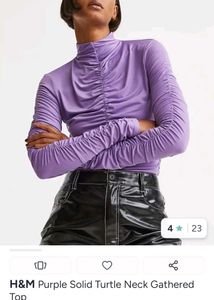 H&M Purple Gathered Turtle Neck Top