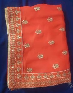 Orange Embroidered Saree