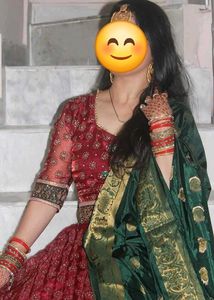 Elegant Mahroon gown with green dupatta