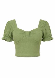 Cute Green Puff Sleeve Crop Top