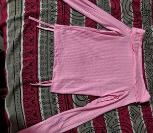 Pink Off-Shoulder Ribbed Top