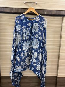 Boho Blue Floral Print Kuftan with pant and inner