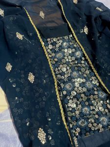 Embellished Navy Blue Kurta Set with Jacket