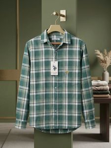 US POLO Men's Green Plaid Long Sleeve Shirt