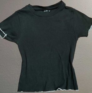 Ribbed Black Top with Cute Cuffs