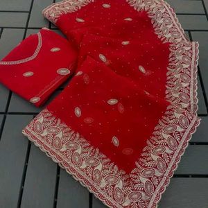 Elegant Teal Embroidered Saree