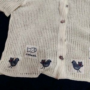Sheer White Top with Fish Applique
