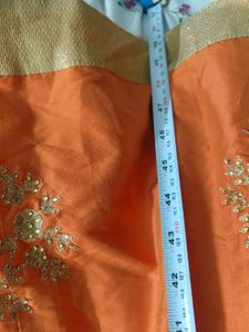 Orange Embroidered Kurta With Skirt