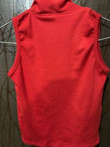 Red Sleeveless Collared Top