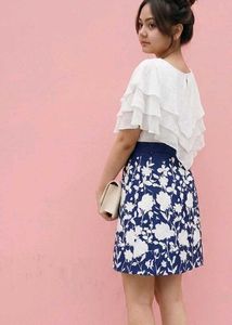 White Layered Ruffle Navy Floral Mini Dress