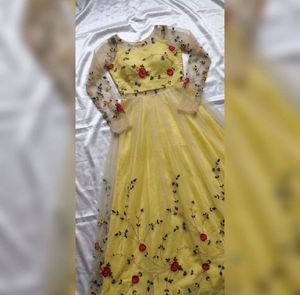 Yellow Embroidered Tulle Gown