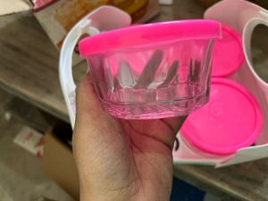 Set of 4 Pink Lid Glass Containers