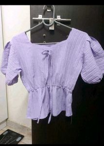 Lavender Puff Sleeve Tie-Front Top