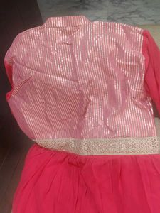 Pink &amp; Gold Striped ethnic gown.