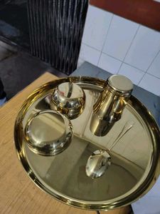 Brass coated Thali Set with Katoris &amp; Glass