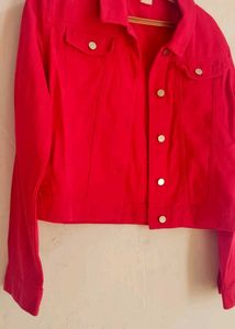 Vibrant Red Cropped Denim Jacket