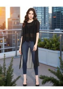 Sheer Black High-Low Tunic Top