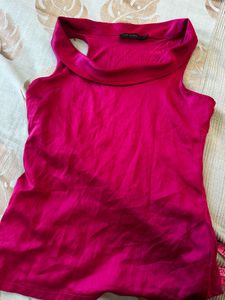 Sleek Fuchsia Sleeveless Cowl Neck Top