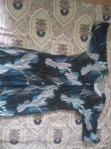 Blue Feather Print Kurta