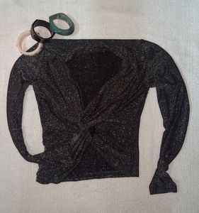 Sparkly Black Twist Front Top