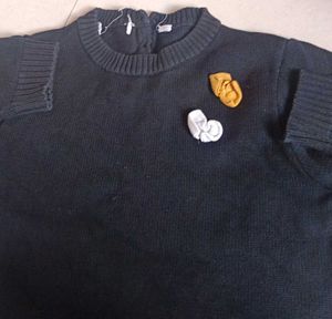 Cozy Black Knit Sweater with Applique