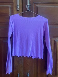 Lavender Tie-Front Ribbed Long Sleeve Top