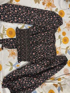 Smocked Floral Print Long Sleeve Top