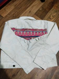 White Denim Jacket with Embroidered Detail