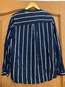 Navy Blue Striped Button-Up Shirt