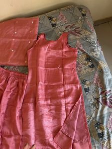Pink Floral real mirror work Kurta Set