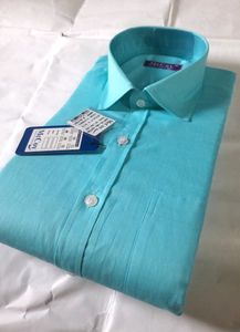 Men Formal Shirt Sky Blue Solid Color Offices Wear