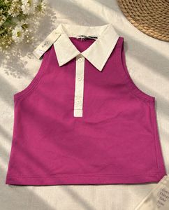 Pink Collared Crop Top