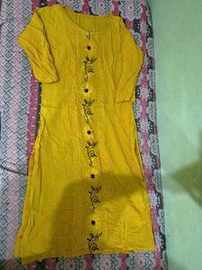 Yellow Kurta with Black Embroidery