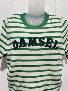 Striped "Damsel" Graphic Tee