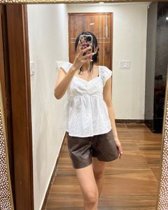JAPNA White Eyelet Embroidered  Peplum TOP
