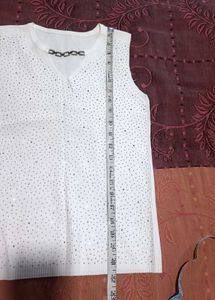 White Sleeveless Rhinestone Knit Tank Top