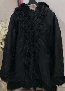 Faux Fur Trim Black Coat