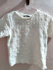 Textured White Cropped Top