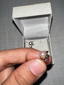 Real pink Pearl Heart Earrings