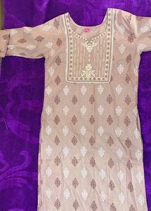 Elegant Beige Printed Kurta Set