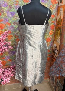 Elegant Silver Ruched beaded Cocktail Dress