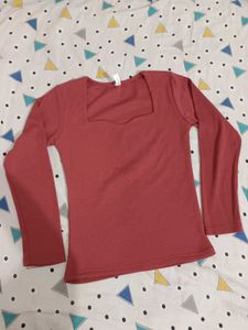Ribbed Square Neck Long Sleeve Top