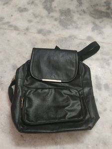 Black Faux Leather Backpack