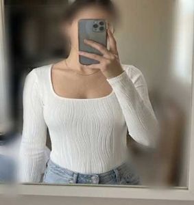 White Ribbed Square Neck Bodysuit