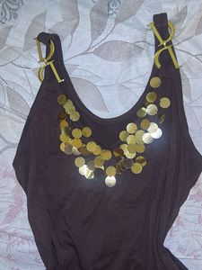 Brown Tank Top with Sequins