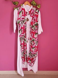 White &amp; Pink Floral Print Kurti