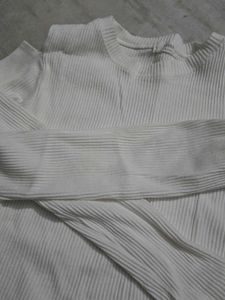 White Ribbed Long Sleeve Top