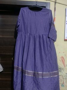 Purple Kurta Set with Golden Border