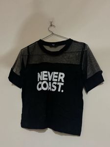 Sheer Mesh "Never Coast" Graphic Tee
