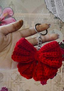 Handmade Red Crochet Bow Keychain